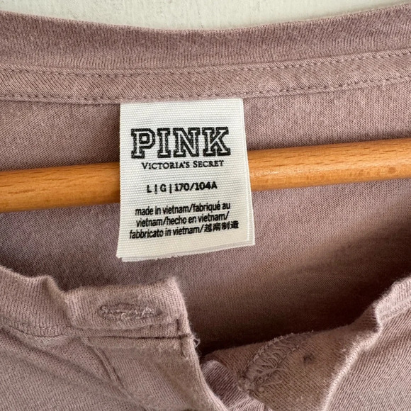 Victoria's Secret Pink beach tan Henley Campus Tee Oversized Long Sleeve top L - Picture 7 of 8